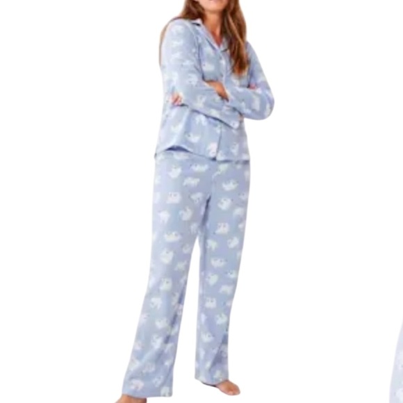 Joe Fresh NWT Fleece Polar Bear Print 2 pc Pajamas Baby Blue White Button Up XL - Picture 1 of 11